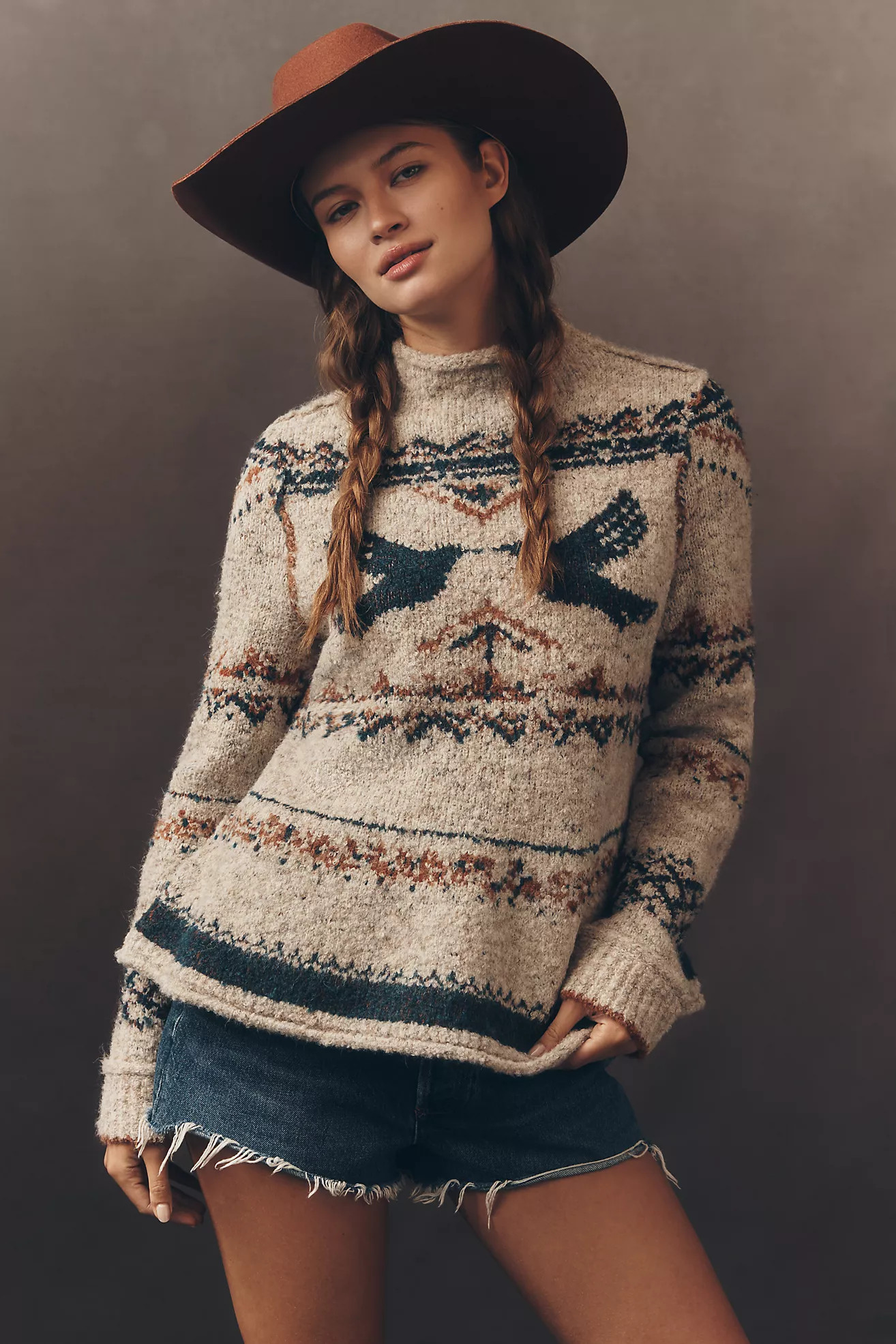 Pilcro Long-Sleeve Mock-Neck Bird Sweater | Anthropologie (US)