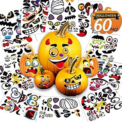 60 Pack Halloween Pumpkin Decorating Stickers, 16 Sheets Cute Pumpkin Face Stickers in 30 Designs... | Amazon (US)