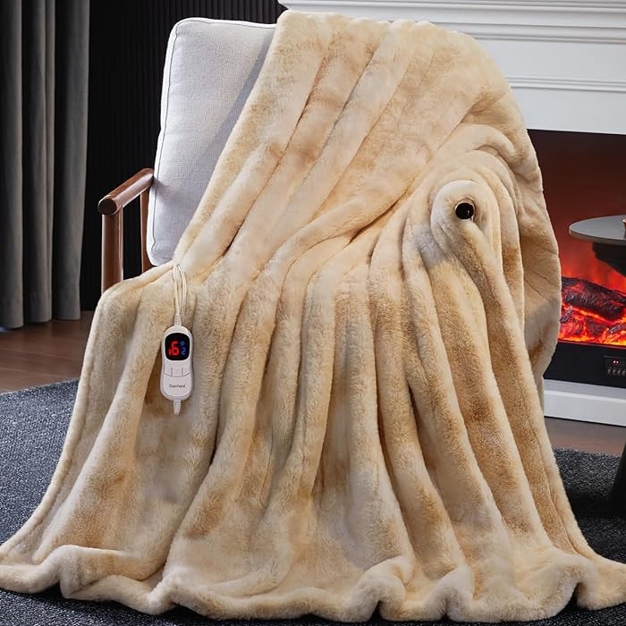 Guohaoi Heated Blanket Electric Throw, Soft Faux Rabbit Fur Electric Blanket with 10 Heating Leve... | Amazon (US)