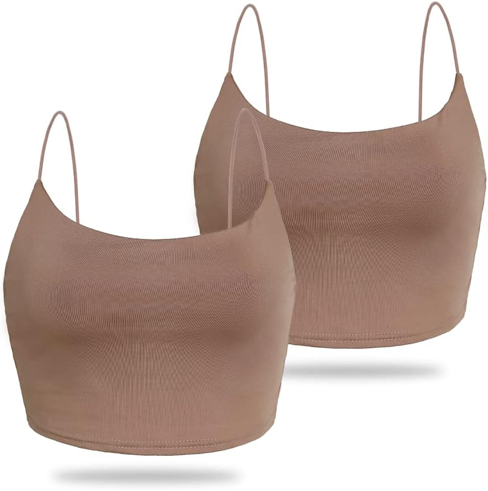 Amilia Women's Basic Solid Cami Spaghetti Double Layer Crop Tank Top | Amazon (US)