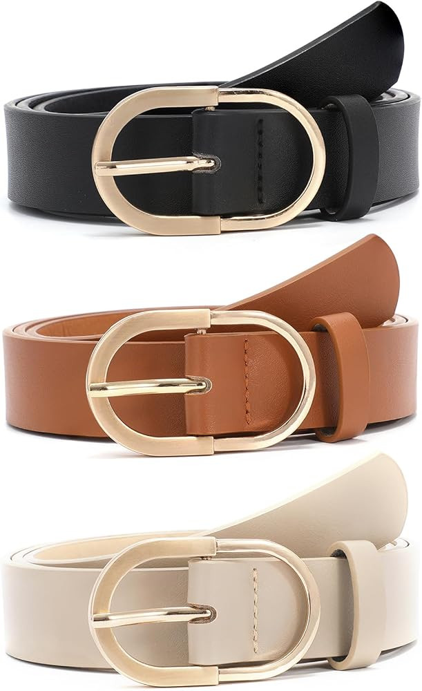 XZQTIVE 3 Pack Women's Leather Belts For Jeans Dresses Pants Fashion Ladies Waist Belt with Gold ... | Amazon (US)