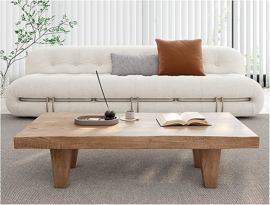 Black Solid Wood Coffee Table, Simple Living Room Table, Retro Japanese Small Table, with Irregul... | Amazon (US)