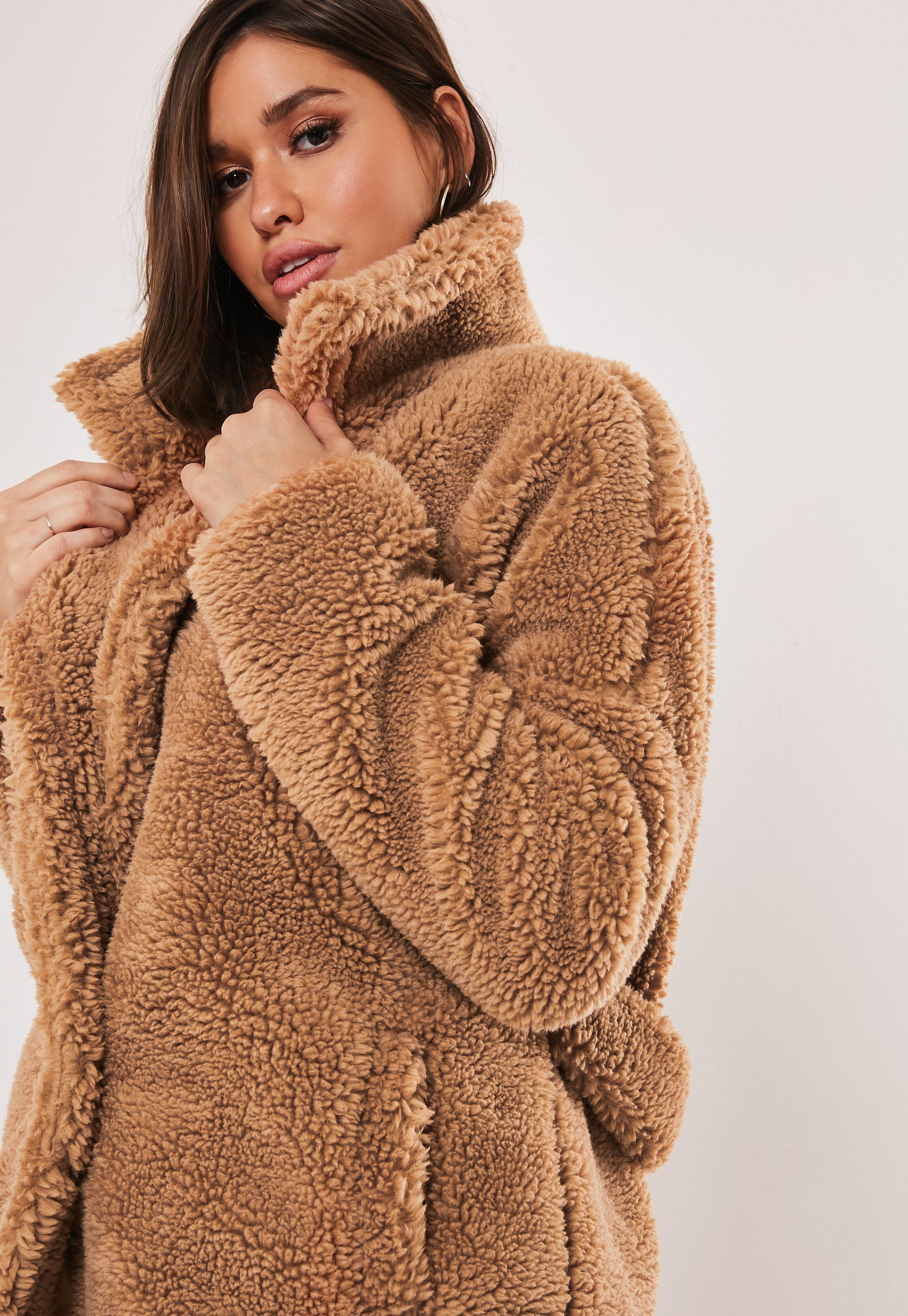 Missguided - Tall Tan Oversized Borg Teddy Coat | Missguided (US & CA)