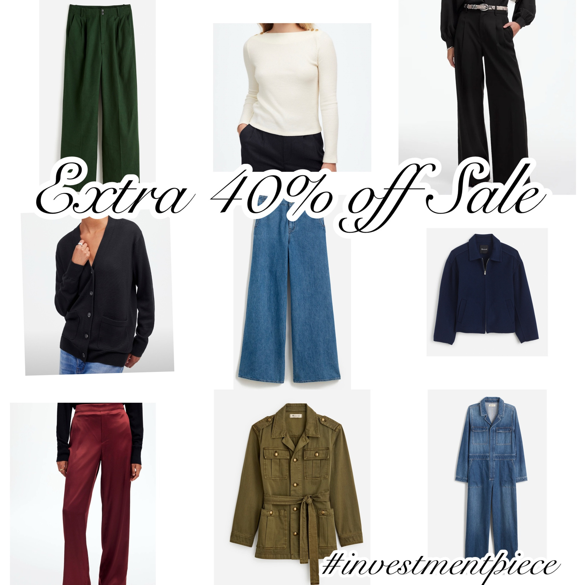 From drapey trousers to pull on satins - jackets from safari to cardigans - jumpsuits and more. Get 40% off sale @madewell with code WINTER #investmentpiece 

#LTKSaleAlert #LTKStyleTip #LTKSeasonal