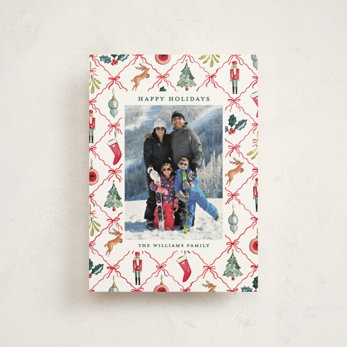 "Festive icons" - Customizable Holiday Postcards in Green by Sarah Knight. | Minted