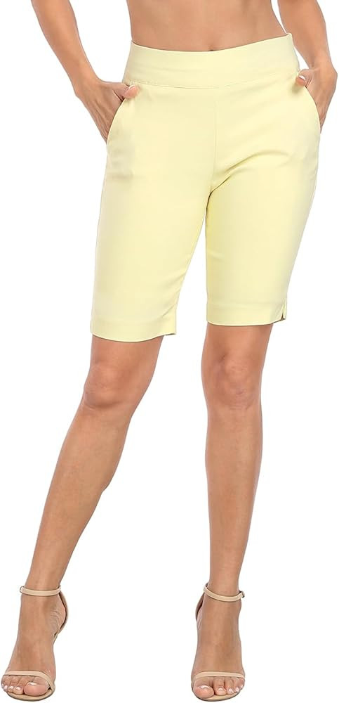 HDE Women's Pull On Bermuda Shorts Mid Rise 10" Inseam Shorts with Pockets | Amazon (US)