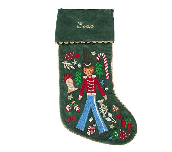 Rifle Paper Co. Nutcracker Embroidered Velvet Christmas Stocking Collection | Pottery Barn Kids