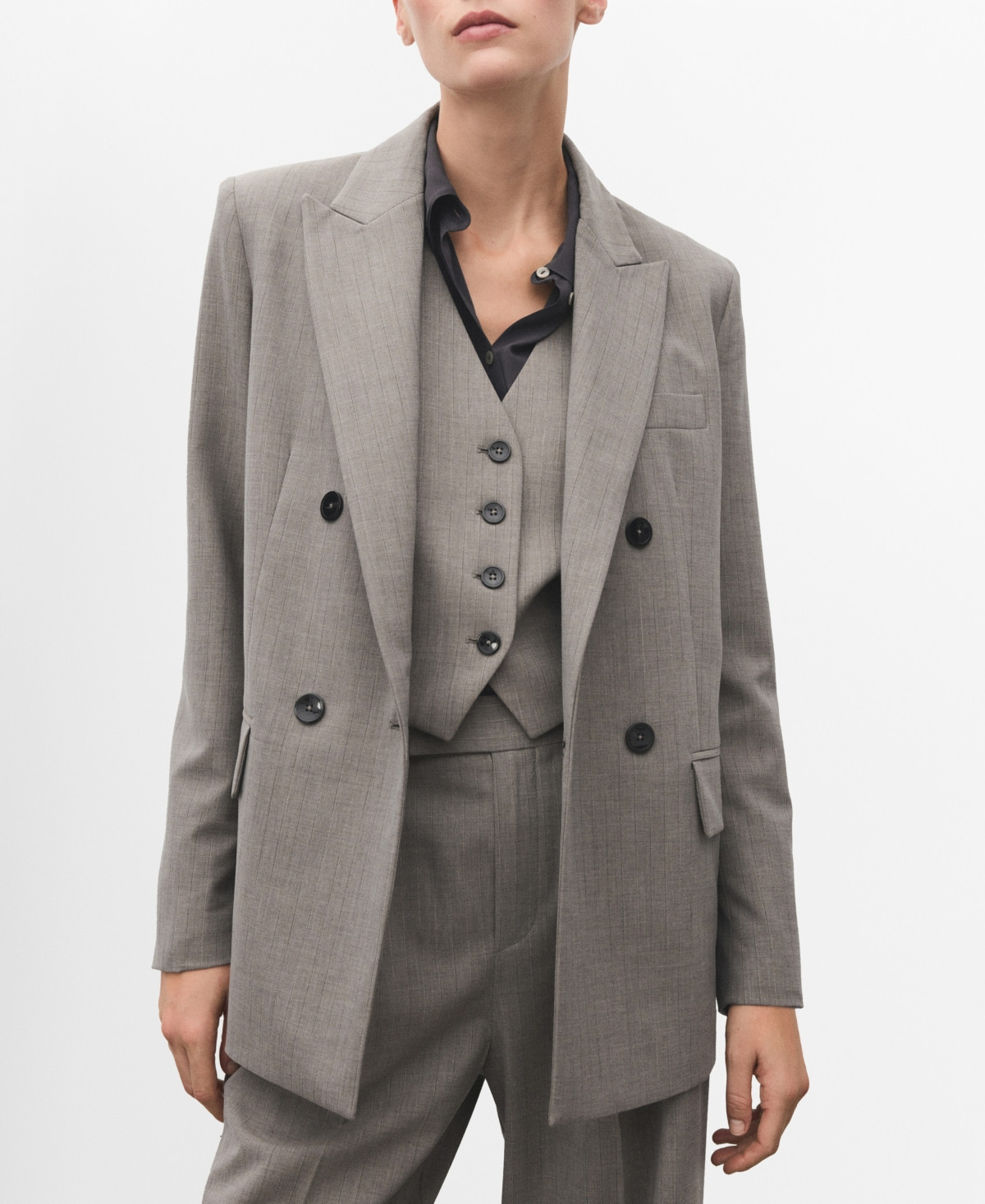 Mango Women's Double-Breasted Wool Blend Blazer - Gray | Macy's