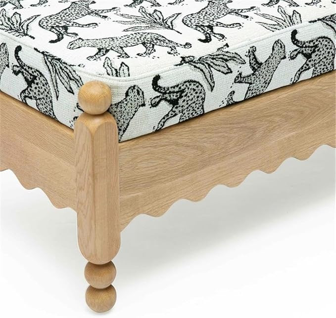Pemberly Row Contemporary Accent Bench, Cream Leopard Jacquard Upholstery, Natural Oak Wood Frame... | Amazon (US)