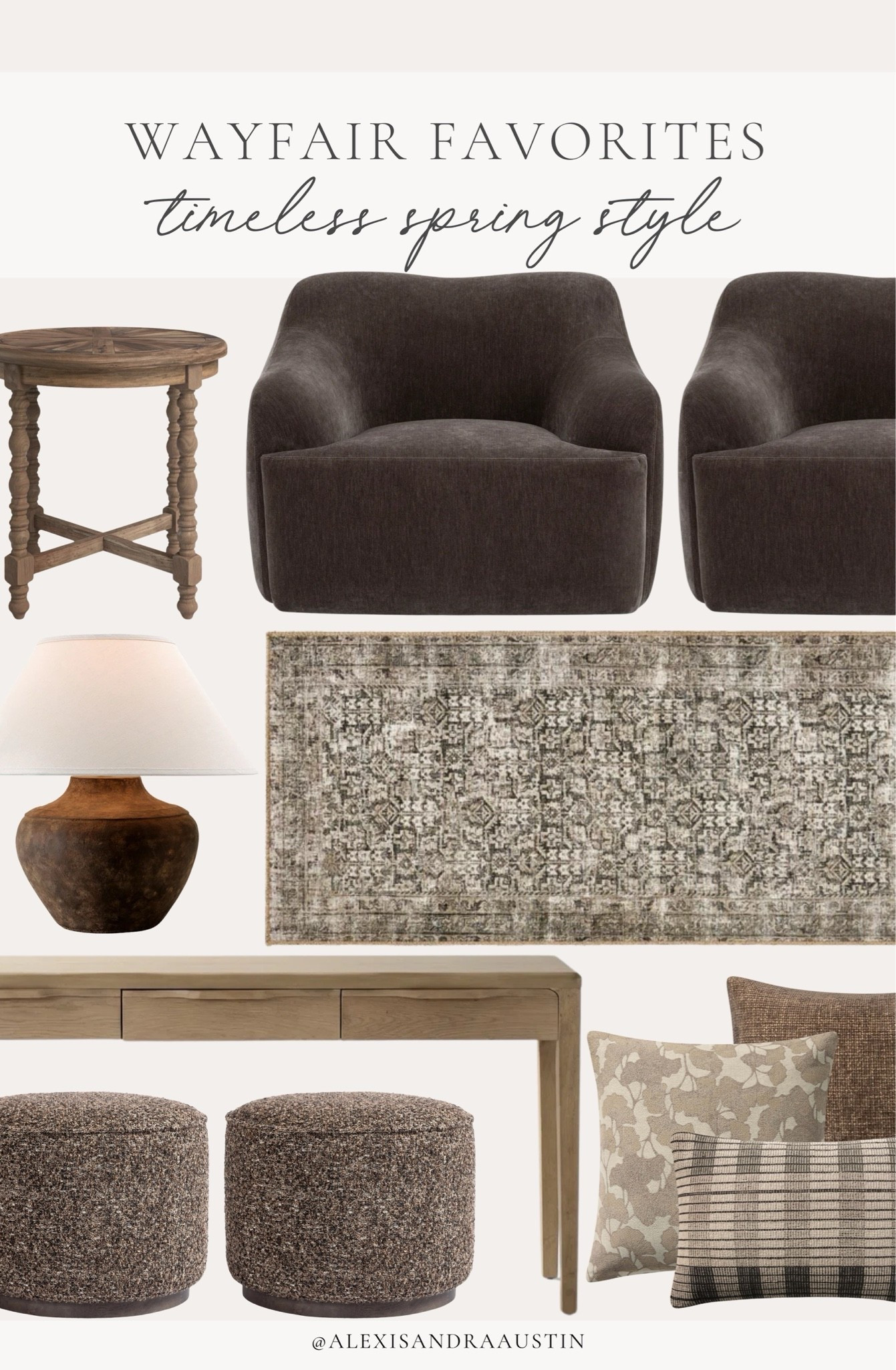 Sharing some of my home favorites from @wayfair along with my other top quality picks for a spring refresh! Timeless, collected pieces picked for a refresh in any space — including my vintage style prep kitchen rug runner, moody primary bedroom lamp, and neutral wood tone side table!

#Wayfair #Wayfairpartner #ad

Home finds, neutral home inspo, spring refresh, furniture favorites, timeless home inspo, neutral wood tones, dark and moody, accent chair, side table, moody table lamp, vintage style rug runner, console table, ottoman favorites, cozy throw pillow, Wayfair home, spring style inspo, shop the look!

#LTKSeasonal #LTKHome #LTKSaleAlert