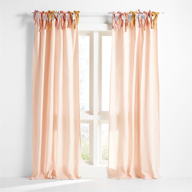 84" Pink Tie Muslin Organic Cotton Curtain Panel + Reviews | Crate & Kids | Crate & Barrel