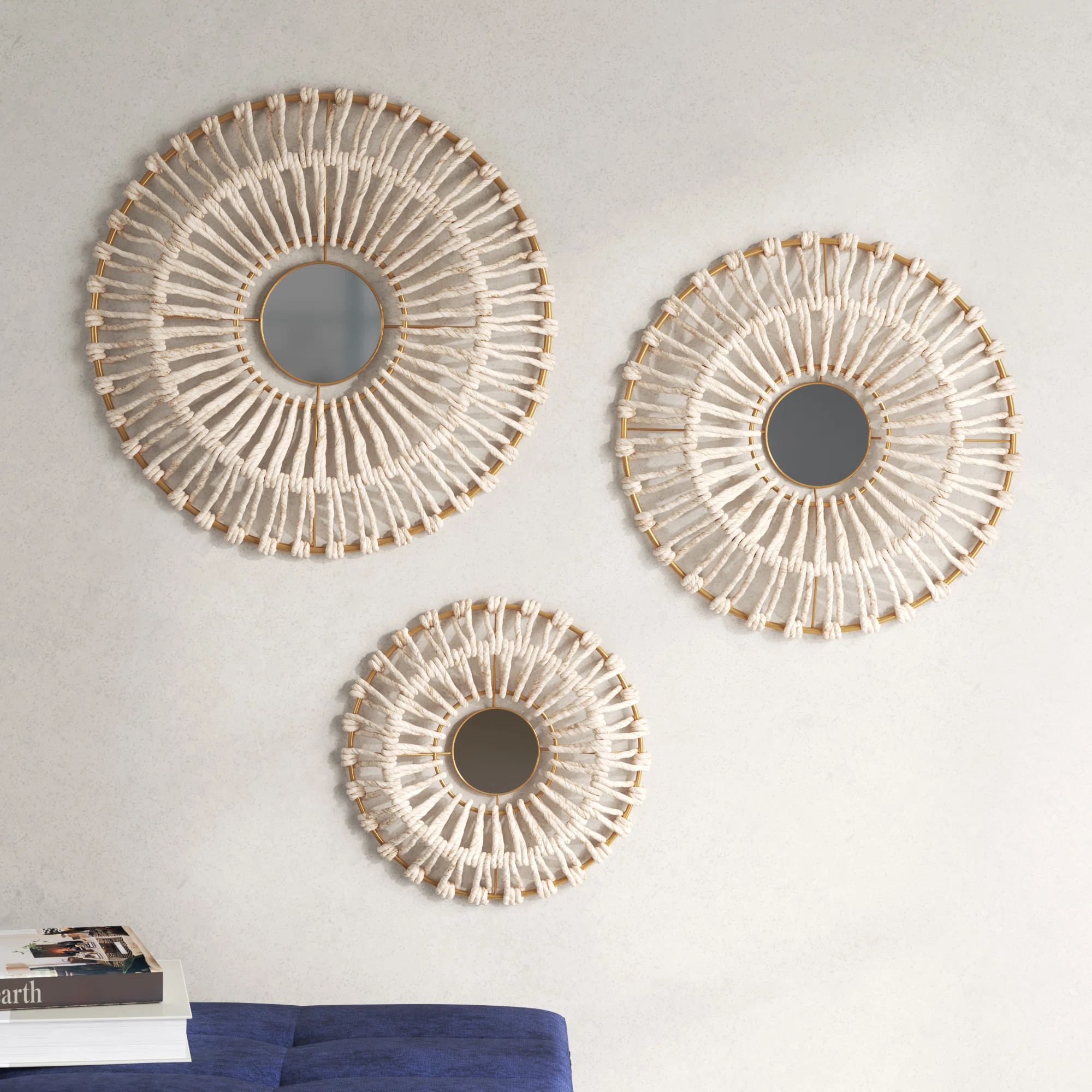 Pablo Round Natural Fiber and Mirror 3-Piece Wall Décor Set | Wayfair North America