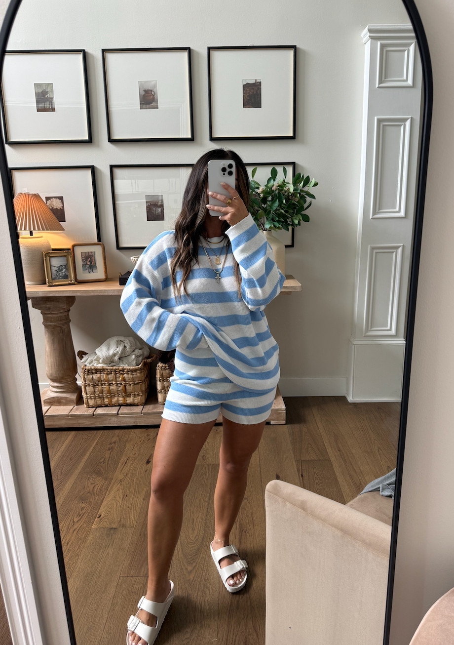 Amazon light blue stripe summer set! Wearing a size small TTS!!  

 #LTKFindsUnder50 #LTKStyleTip #LTKSwim