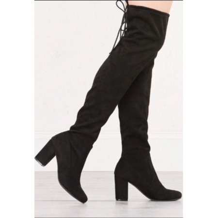 CHINESE LAUNDRY Womens Black Velvet Over The Knee Boots 22 Stretch Padded Bree Round Toe Block Heel  | Walmart (US)