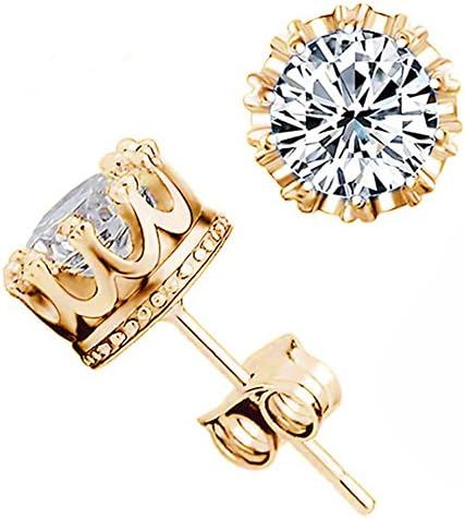 Fashion Crown 18k Gold Plated Earrings Women Brincos De Prata Men Sterling Silver Crystal Jewerly... | Amazon (US)
