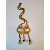 Vintage Gold Tone Neckalce, Statement Necklace, & Beaded Large Embossed Necklace | Etsy (US)