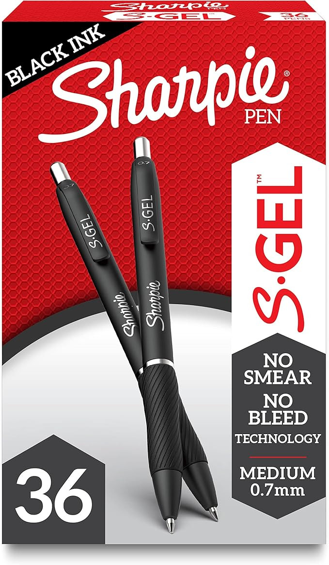 SHARPIE S-Gel, Gel Pens, Medium Point (0.7mm), Black Ink Gel Pen, 36 Count | Amazon (US)