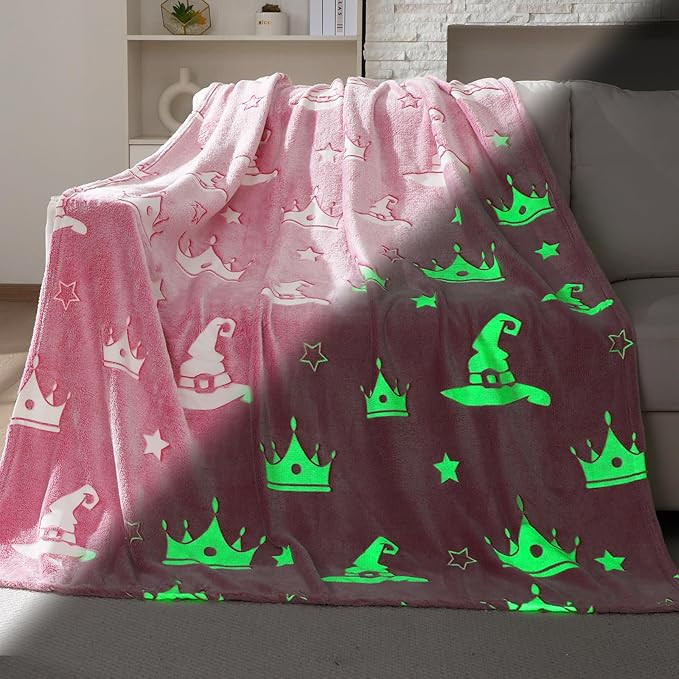 Witch Hat and Pink Crown Blanket for Girls 50 x 60 Inch Glow in The Dark Fun Witch Theme Throw Bl... | Amazon (US)