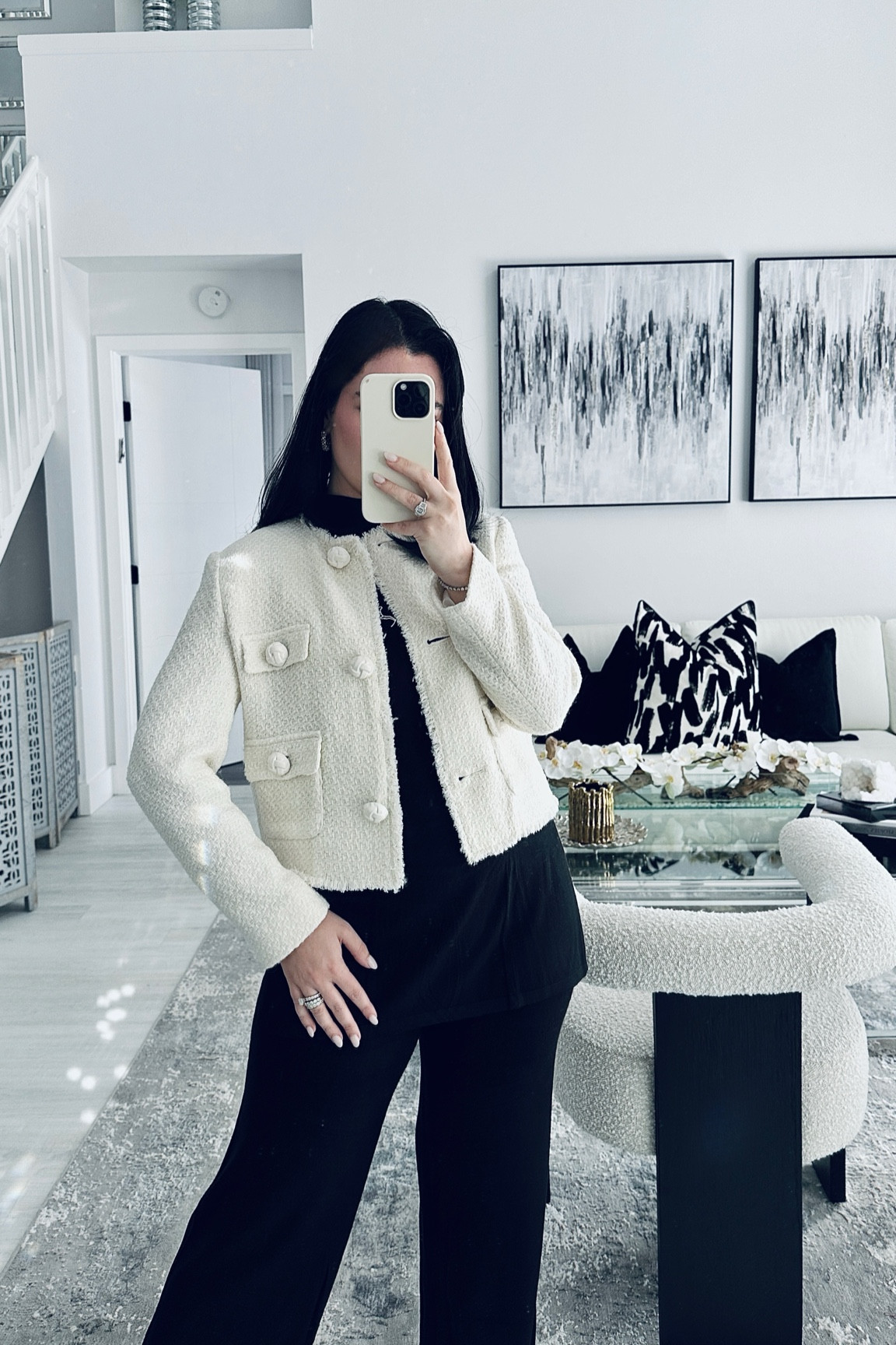 Chanel Vibes Minus The Price Tag 🤍🖤 #mango #mangohaul #mangooutfits #blazer #tweed