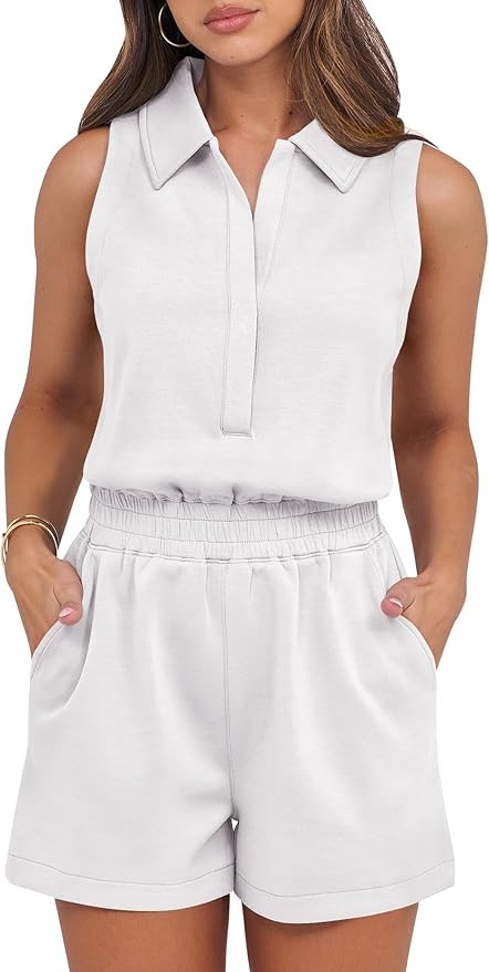 ANRABESS Romper for Womens 2025 Summer Dressy Casual Sleeveless V Neck One Piece Short Jumpsuit L... | Amazon (US)