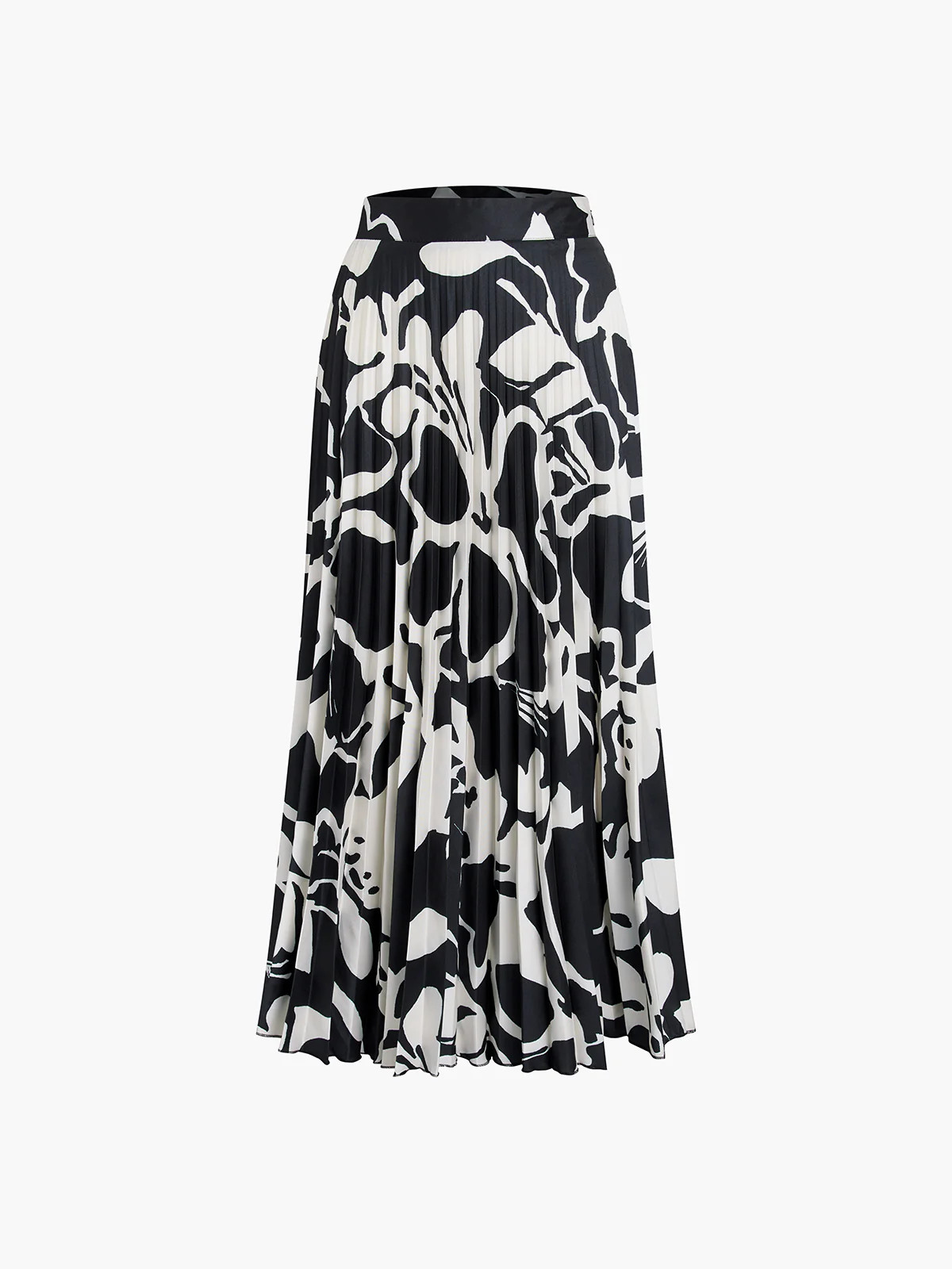 Floral Pleated Satin Long Skirt | Commense