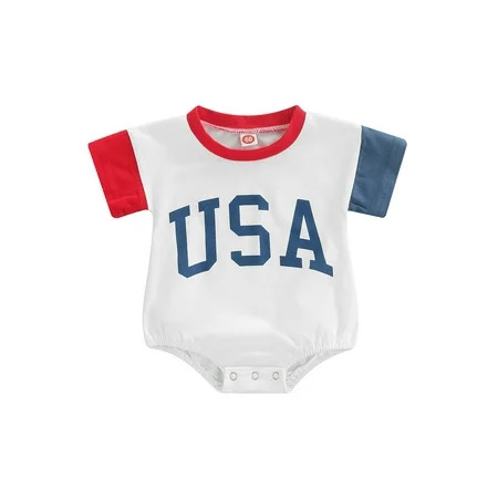 Licupiee Infant Baby Boy Girl Independence Day Outfit Summer Short Sleeve USA Patchwork Romper T-Shi | Walmart (US)