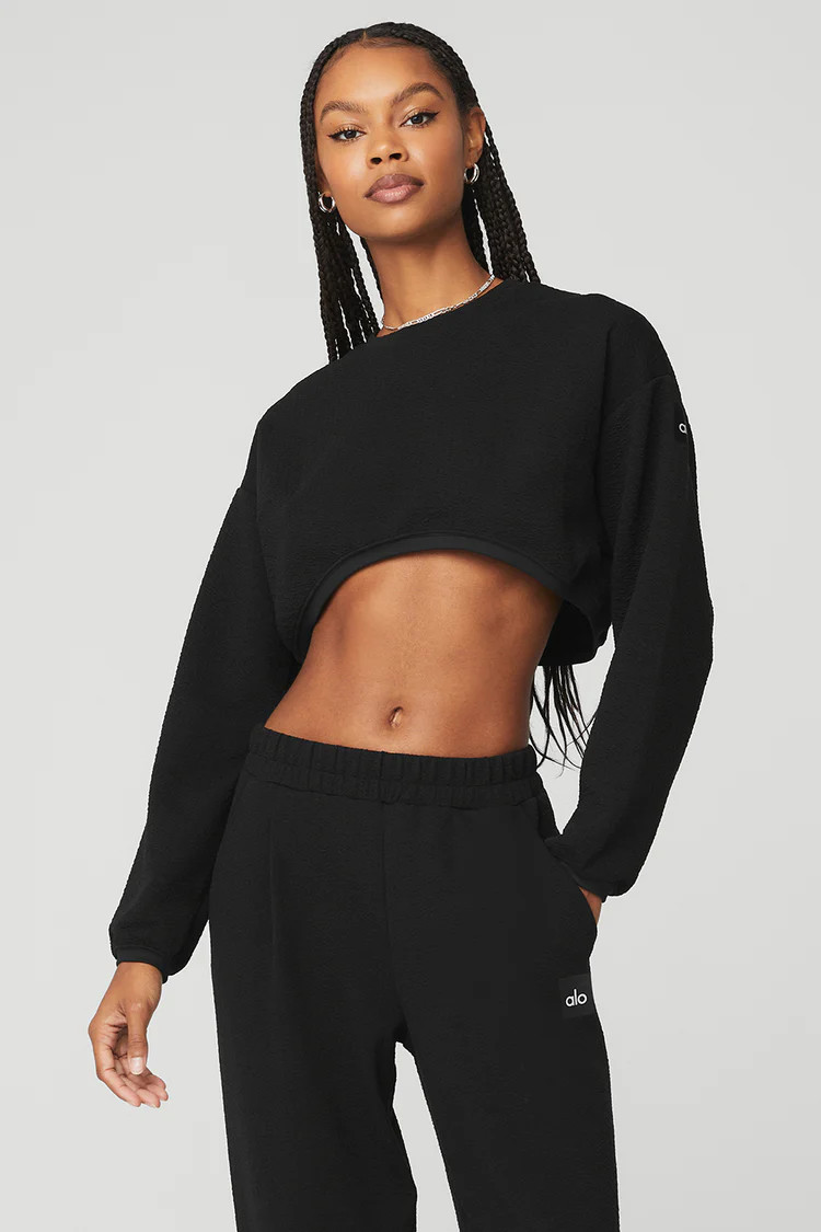 Cropped Tailored Crew Neck - Black | Alo Yoga (US)