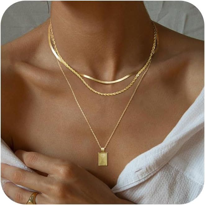 Gold/Silver Necklaces Stack For Women,14K Gold/Sterling Silver Plated Simple Layered Choker Neckl... | Amazon (US)