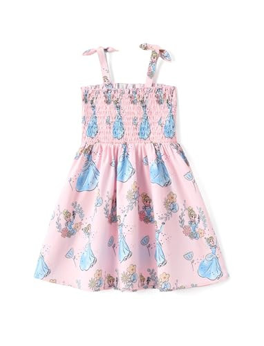 Disney Princess Cinderella Toddler Girl Dress Bow Strap Floral Casual Summer Clothes Smocking Birthday Holiday Girls Sundress Pink 2T | Amazon (US)