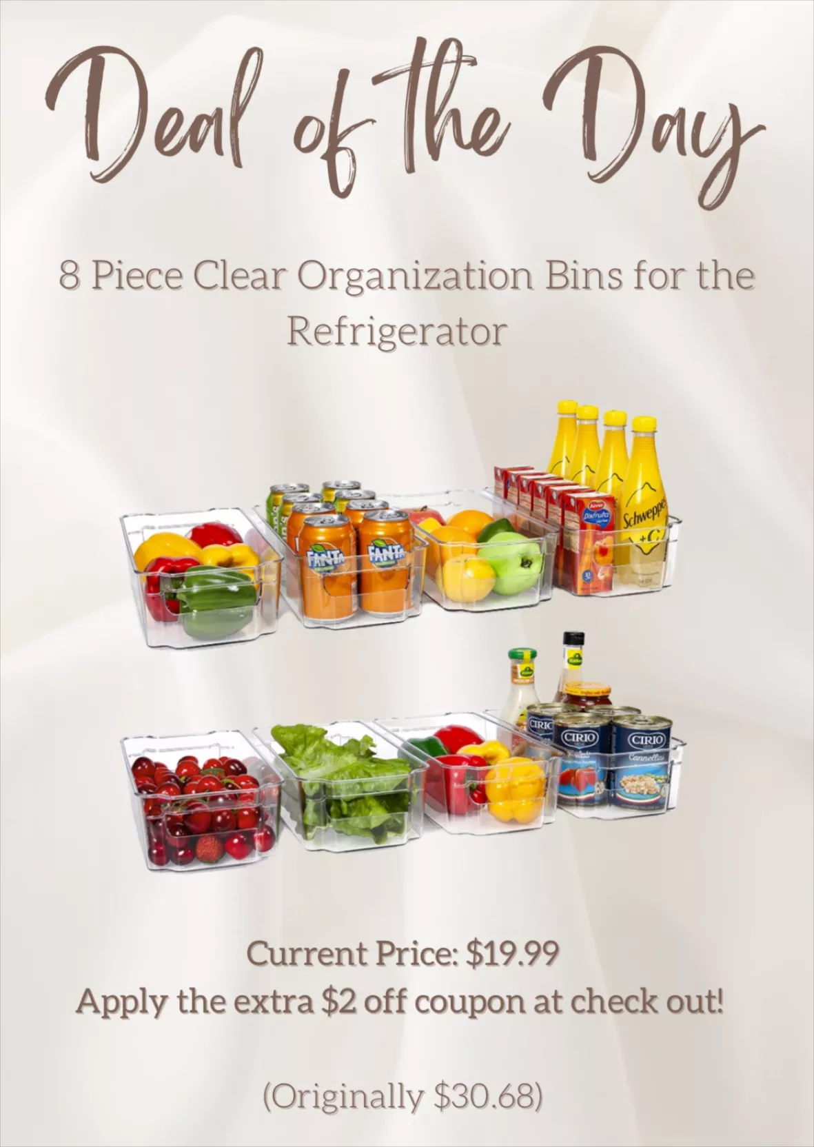 Hoojo Refrigerator Organizer Bins - 8pcs Clear Plastic Bins for Fridge
