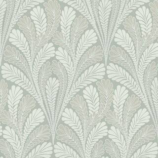 56 sq ft. Green Shell Damask Pre-Pasted Wallpaper | The Home Depot