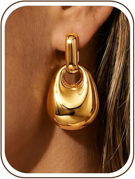 14K Gold Plated Convertible Chunky Hoop and Huggie Earrings Trendy Dangle Statement Hoop Earrings... | Amazon (US)