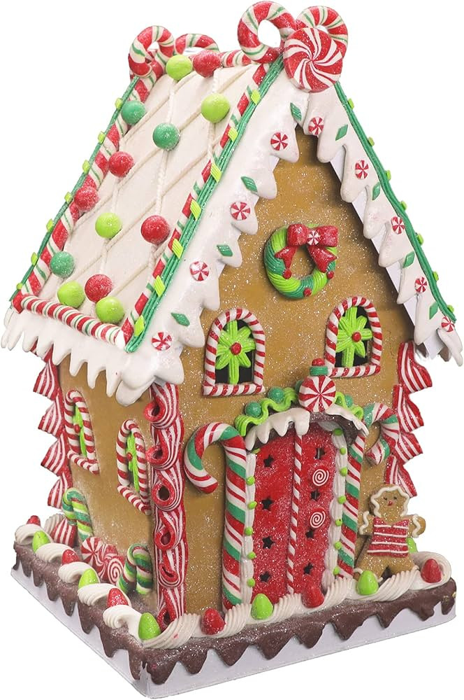 KPCB Gingerbread House Decorations - Prelit Gingerbread Decor 14 inches - Classic Christmas Villa... | Amazon (US)