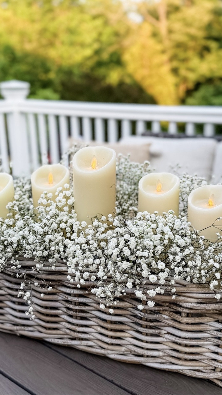 Baby’s Breath Candle Planter ✨I’m in love with this fresh baby’s breath and flameless candle arrangement in a rattan planter! It makes the perfect centerpiece for my alfresco dining setup. It adds such a vibrant touch to my outdoor oasis and truly brings those enchanting English garden vibes to life. Perfect for summer evenings!

#LTKSeasonal #LTKHome #LTKWedding