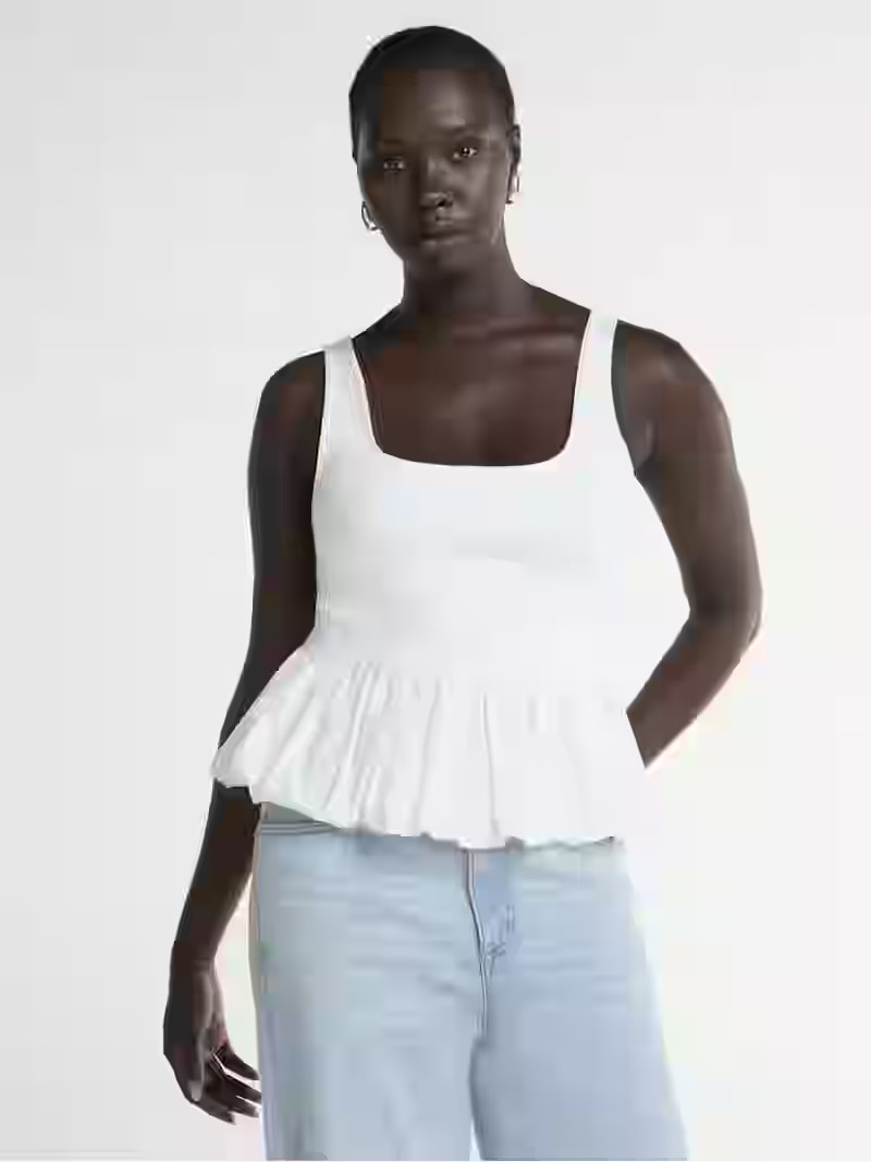 Scoop Women’s Mixed Media Bubble Hem Tank Top, Sizes XS-XXL | Walmart (US)