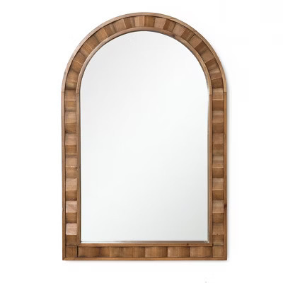 LuxenHome Natural Wood Frame Arch Rectangle Wall Mirror, 35.4” Tall Rustic Home Decor Brown | Target