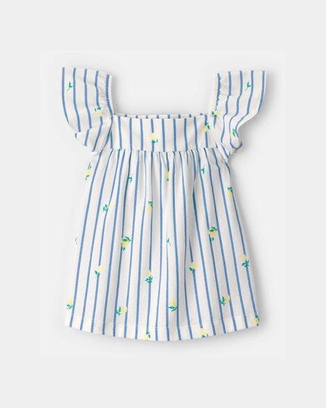 Toddler Girl Flutter-Sleeve Lemon Striped Top - Blue/White | Carter's Inc