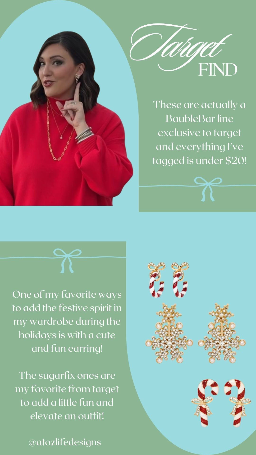 A fun way to elevate an outfit into a festive holiday look!

This line of jewelry everything I’ve tagged is under $20 and add the perfect holiday Festive touch!

#earrings #christmas #holiday #gifts #giftguide #baublebar #giftideas #giftsforher #giftsunder25 #target #targetfind 

#LTKSeasonal #LTKHoliday #LTKGiftGuide
