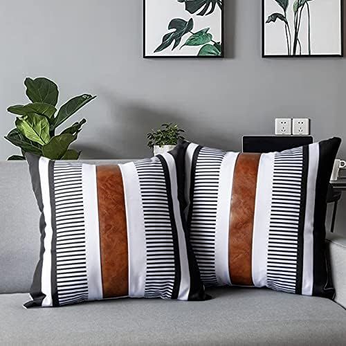 Adabana Faux Leather Pillow Cover 18 x 18 Inch Set of 2 Decorative Modern Stripe Accent Pillowcas... | Amazon (US)