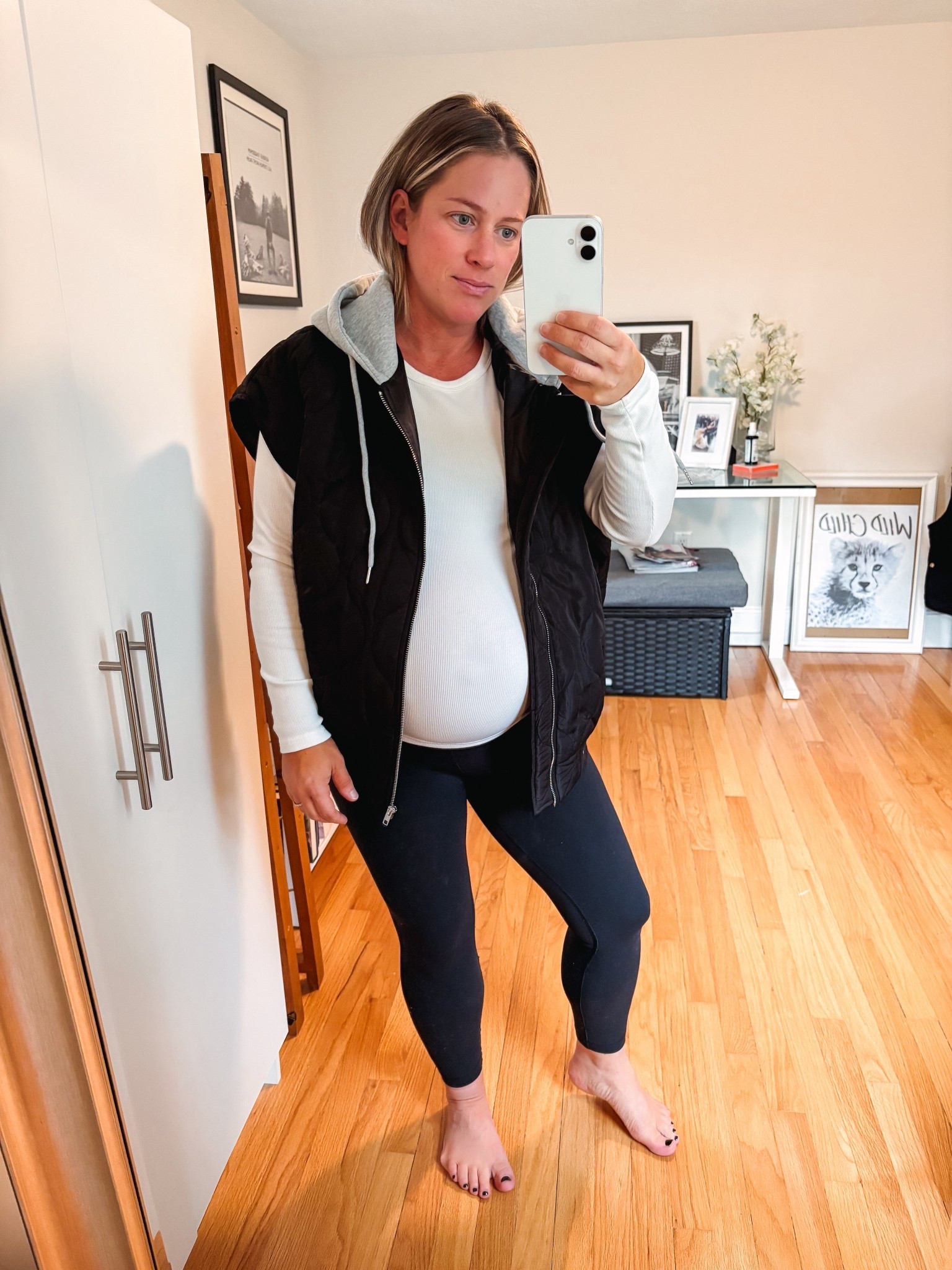 VICI vest with hood 
Wearing S
Very light weight 

#LTKBump #LTKGiftGuide #LTKootd