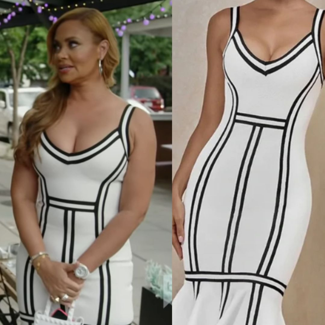 Gizelle Bryant’s White and Black Contrast Trim Dress