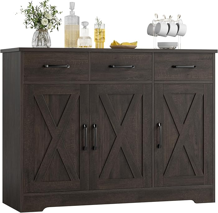 HOSTACK Modern Farmhouse Buffet Sideboard Cabinet, Barn Doors Storage Cabinet with Drawers and Sh... | Amazon (US)