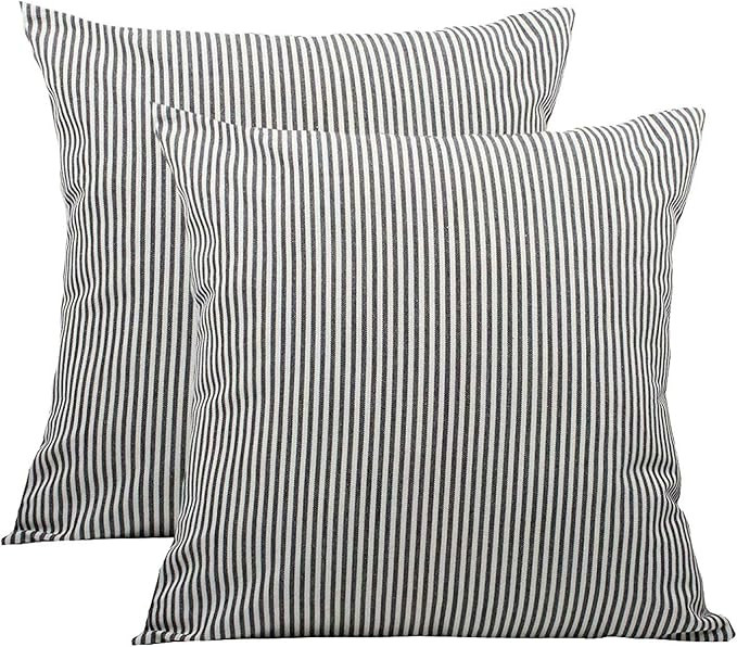 Throw Pillow Covers 18x18 - Decorative Pillows for Couch Set of 2 Rustic Linen Striped Cushion Co... | Amazon (US)