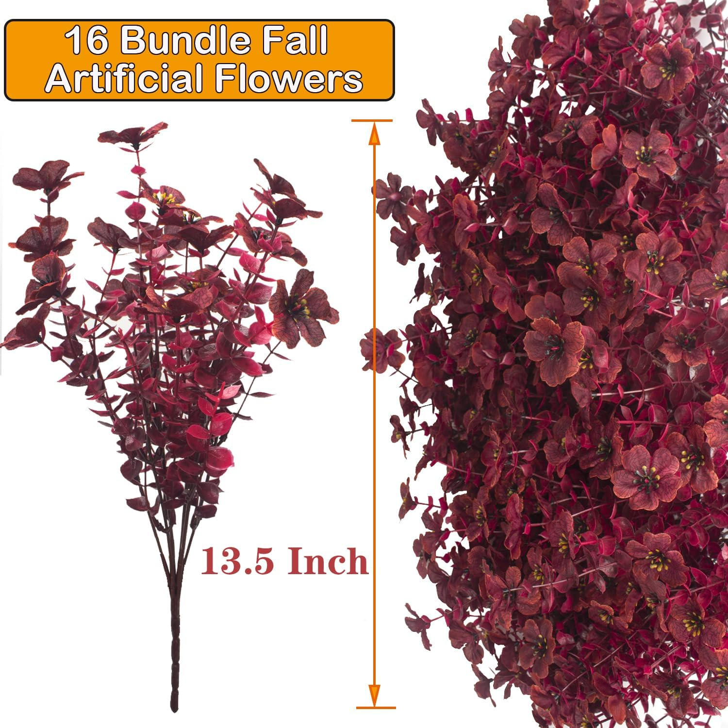 Grunyia 16 Bundles Artificial Boxwood Flowers Outdoor UV Resistant, 13.5" Fall Faux Greenery for ... | Amazon (US)