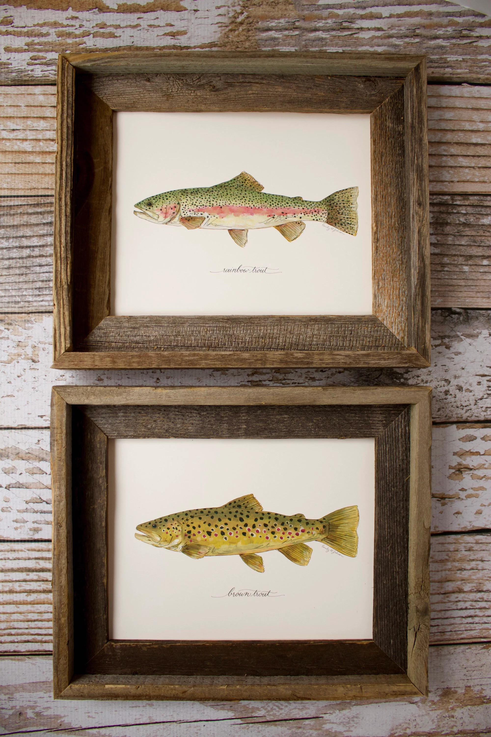 Set of 2 Fish Art Prints | Rainbow and Brown Trout | Fly Fishing Wall Decor | Etsy (Global)