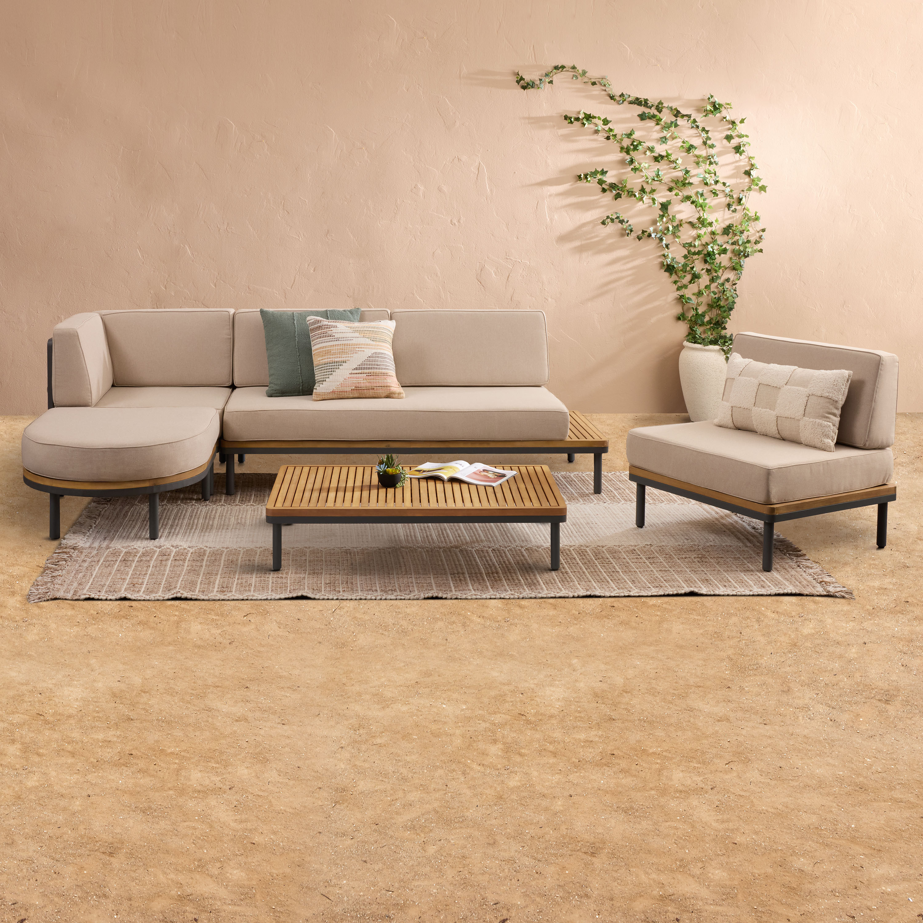 Andorra 5 Piece Modular Outdoor Sectional Set with Curved Ottoman | World Market