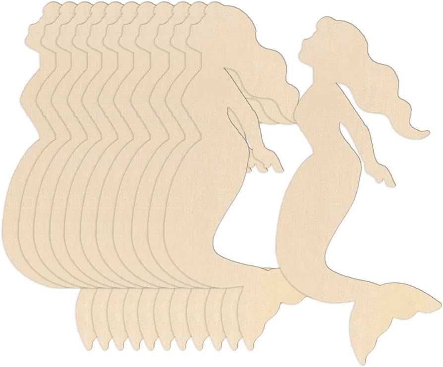 Creaides 20pcs Mermaid Wood DIY Crafts Cutouts Wooden Mermaid Shpaed Ornaments Gift Tags for DIY ... | Amazon (US)