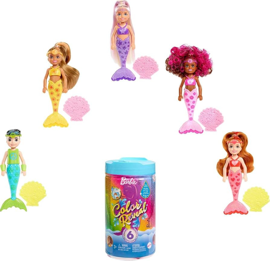Barbie Color Reveal Rainbow Mermaid Series Chelsea Doll with 6 Surprises, Color Change and Access... | Amazon (US)