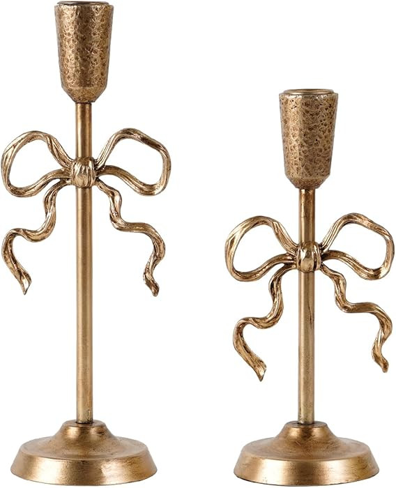 NIKKY HOME Gold Bow Iron Taper Candle Holders Set of 2, Vintage Decorative Tall Candlesticks Cent... | Amazon (US)