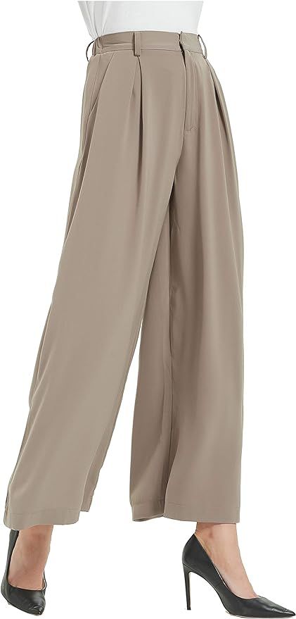 Tronjori Women High Waist Casual Wide Leg Long Palazzo Pants Trousers Regular Size | Amazon (US)